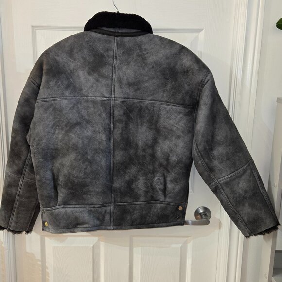 SANDRO Oversized Shearling Leather Jacket - Picture 6 of 11